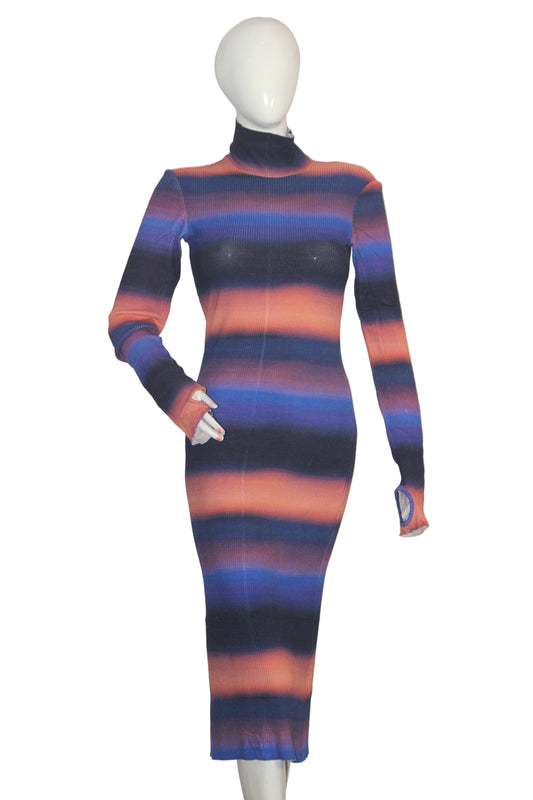Monkl Blue & Orange Striped Bodycon (Small)