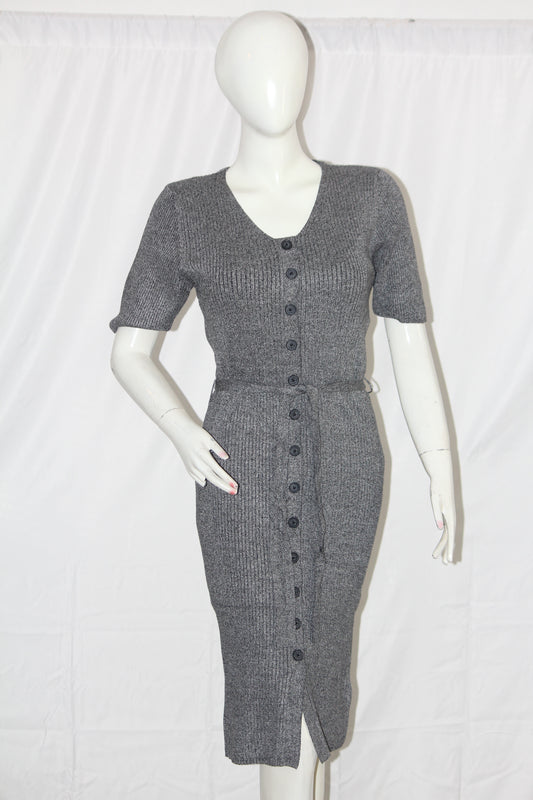 TU Gray Half Sleeve Button Down Bodycon – Large