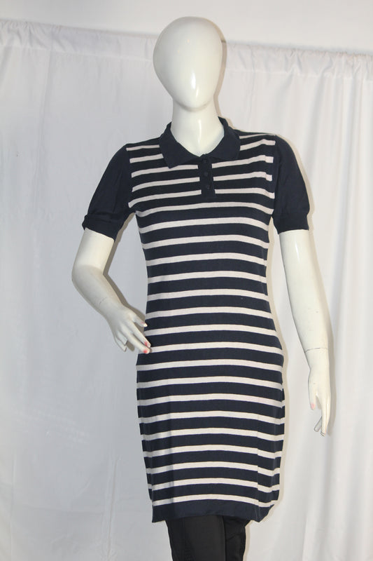 Next Black Polo Long Shirt with White Stripes – Medium