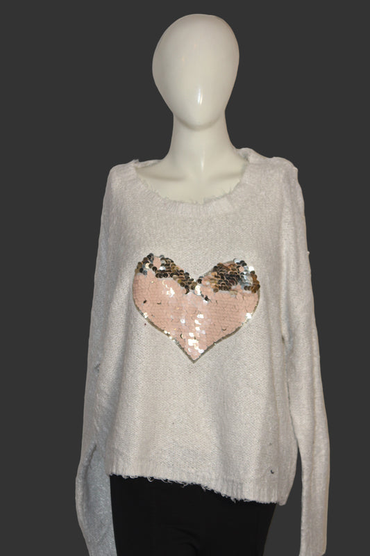 White Heart Knit Sweater – F&F – Large