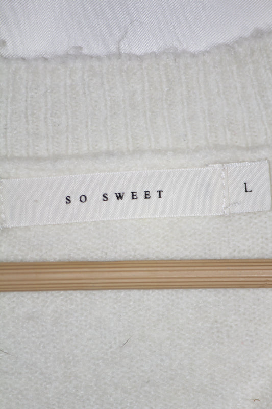 Cozy White Knit Sweater – So Sweet