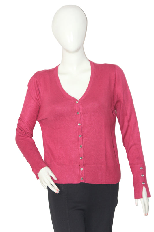 Primark Pink Button-Down Sweater (Large)