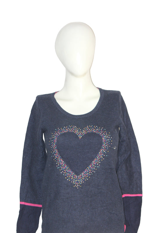 White Stuff Navy Heart Embroidered Sweatshirt – Medium