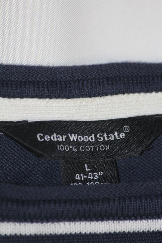 Cedar Wood State Blue Striped Cotton Sweatshirt – Large