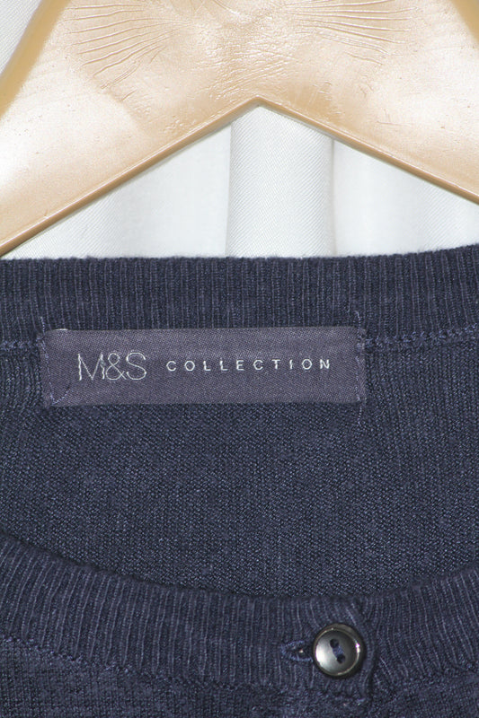 M&S Navy Blue Button-Down Sweater (Medium)