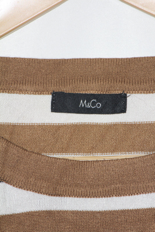 M&Co White Sweater with Brown Stripes