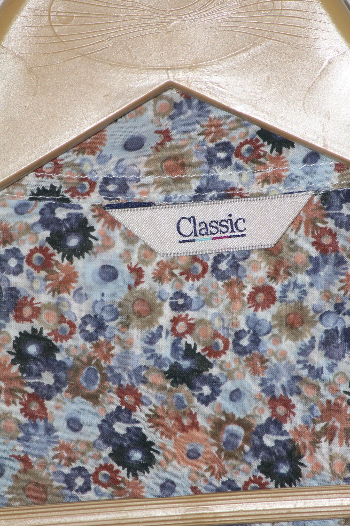 Floral Fantasy – M&S White, Blue & Orange Button Down Shirt