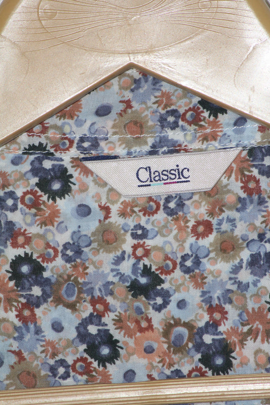 Floral Fantasy – M&S White, Blue & Orange Button Down Shirt