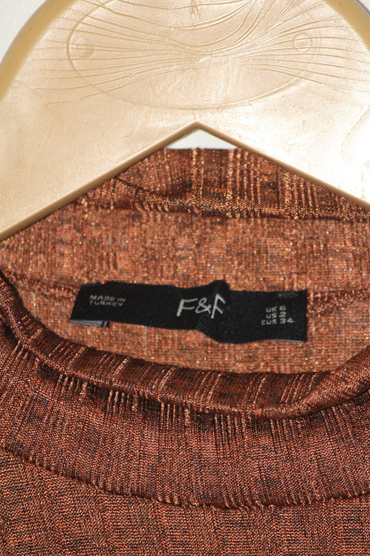 F&F Gold Shiny Stretch Bodycon Dress