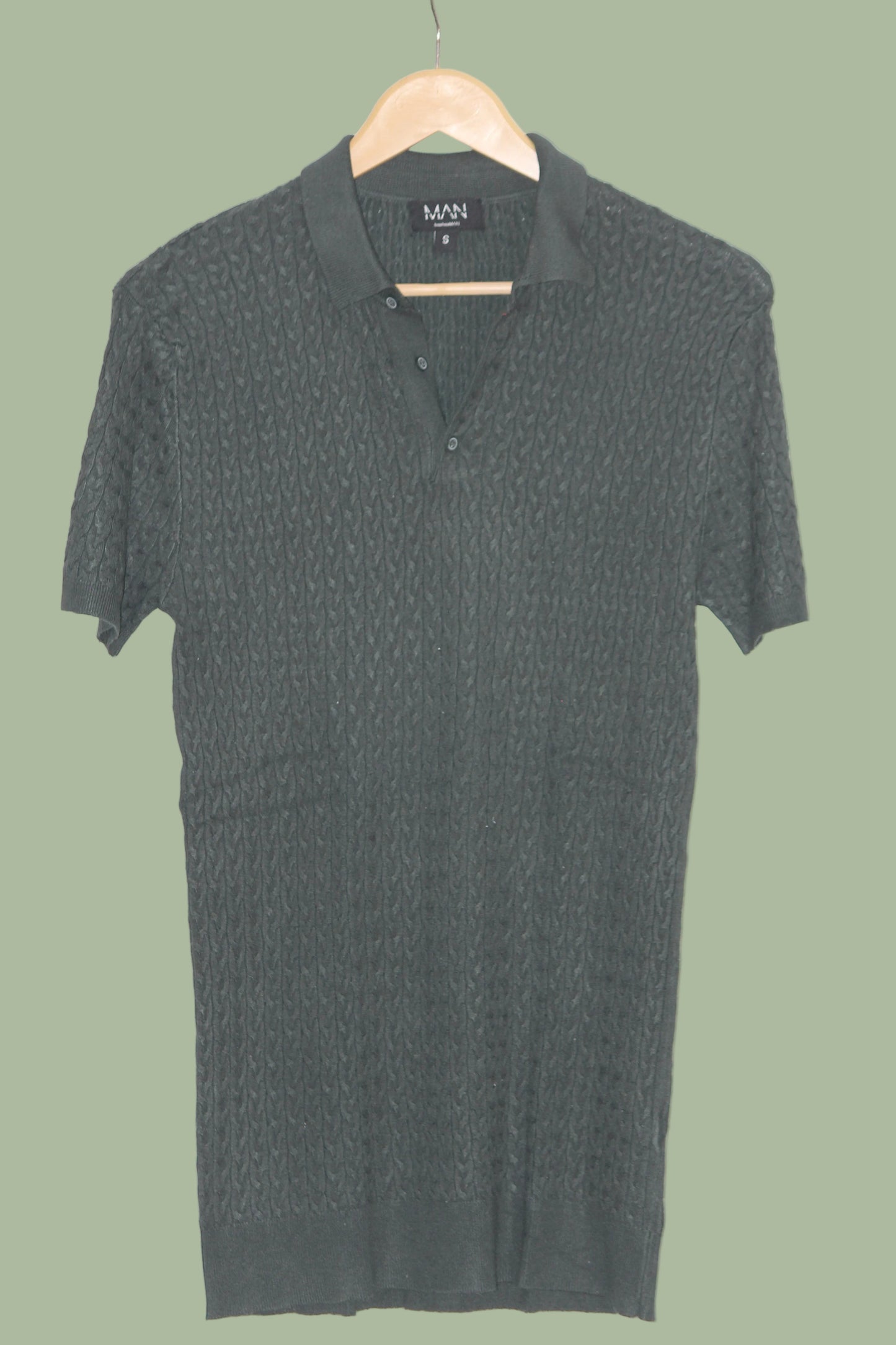 Boohoo Man Grey Stretchable Knitted Polo T-Shirt for Men – Small