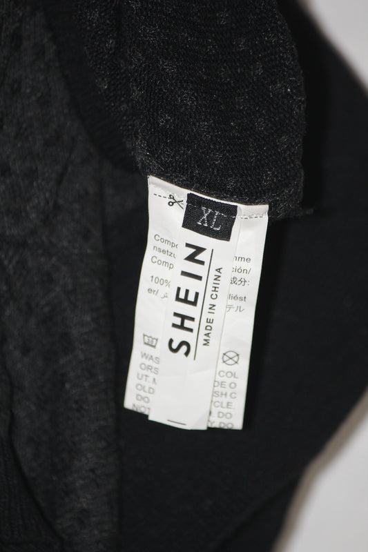 Shein Grey Printed Knitted Polo T-Shirt for Men – XL