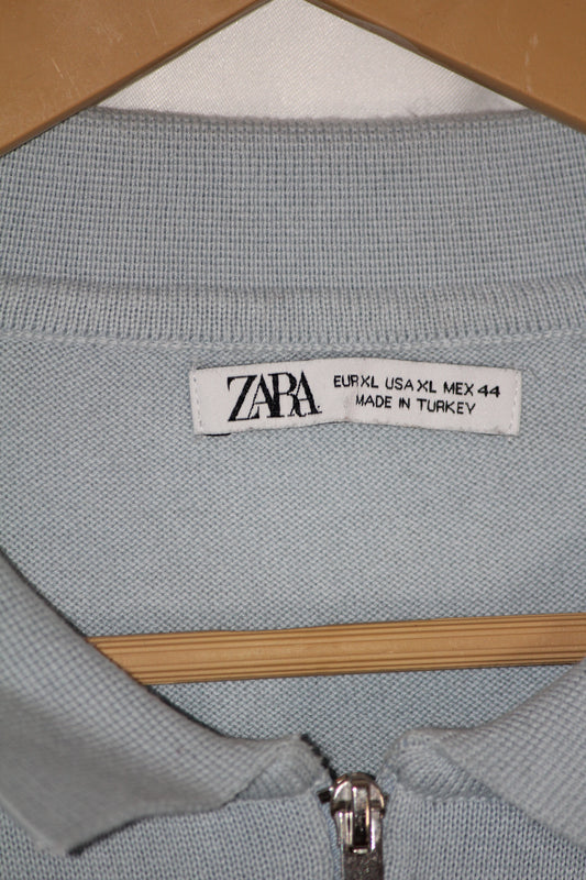 Zara Blue Zipper Knitted Polo T-Shirt for Men – XL