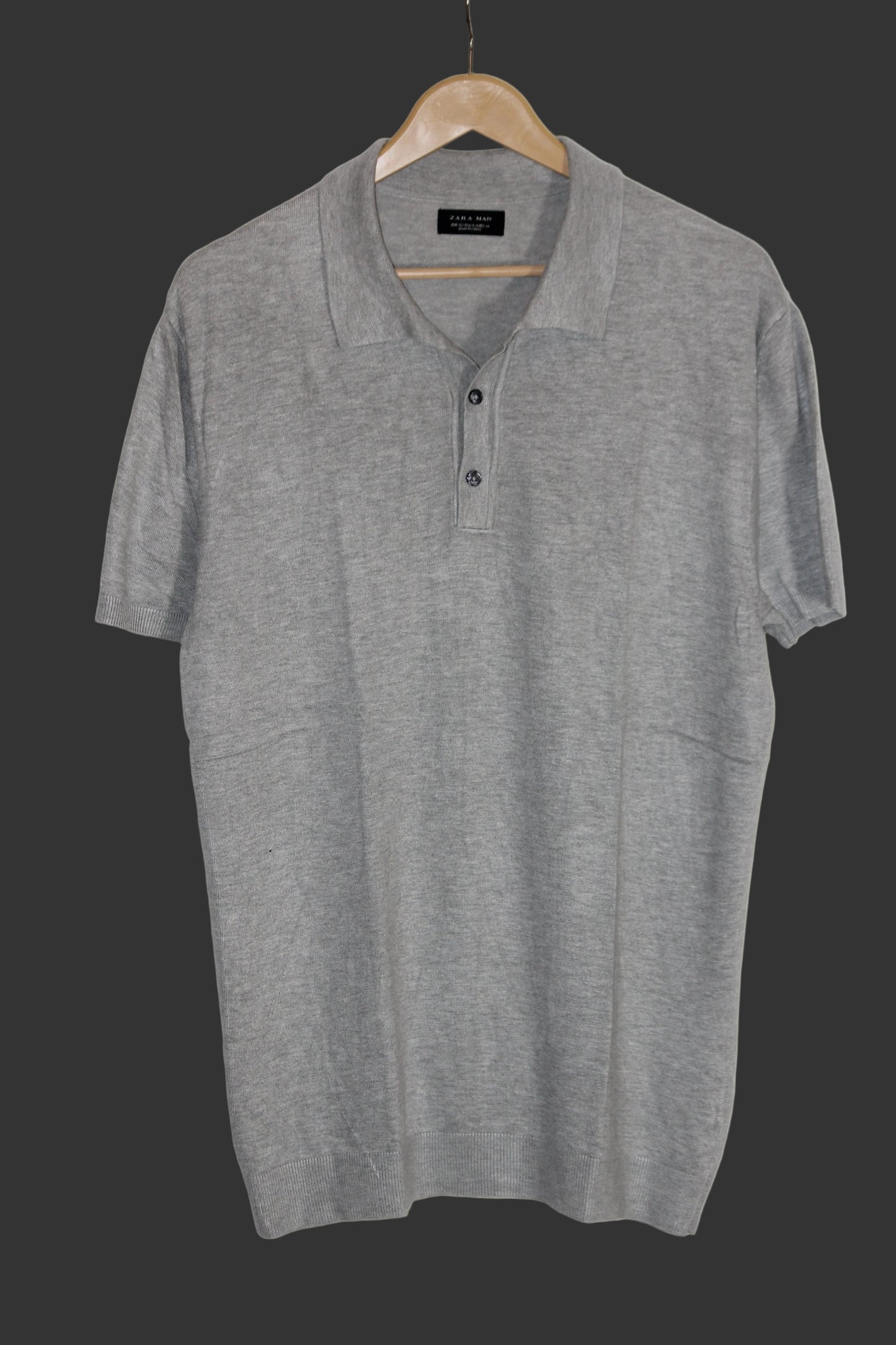 Zara Man Grey Knitted Polo T-Shirt for Men – XL