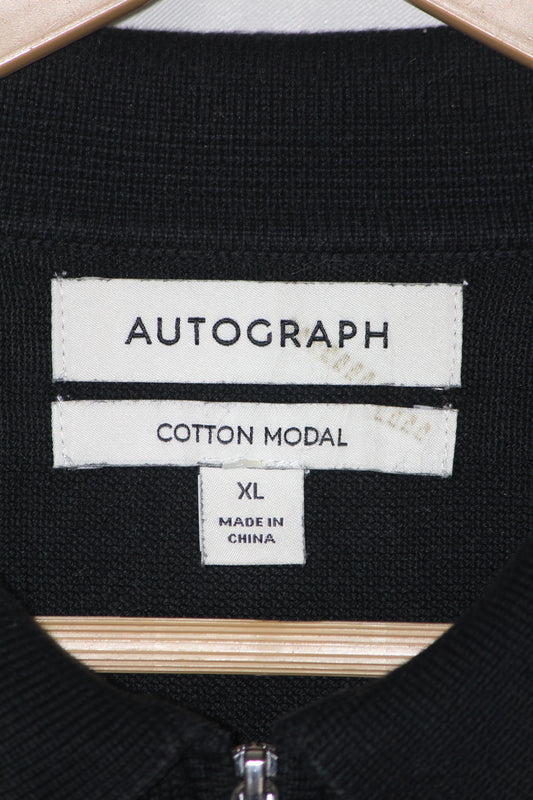 Autograph Black Quarter Zip Knitted Polo T-Shirt for Men