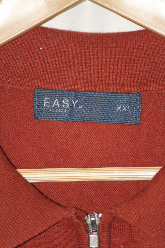 Easy Brown Quarter Zip Striped Knitted Polo T-Shirt for Men