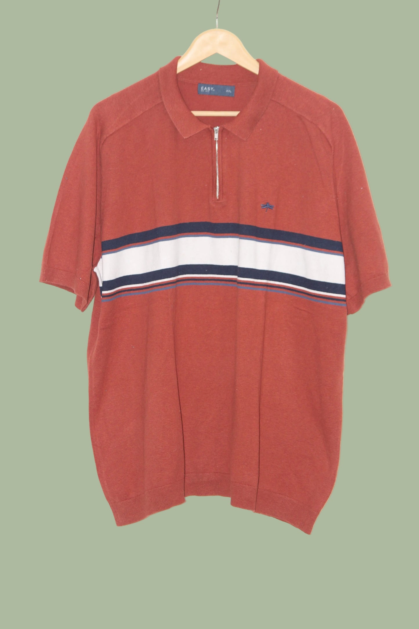 Easy Brown Quarter Zip Striped Knitted Polo T-Shirt for Men