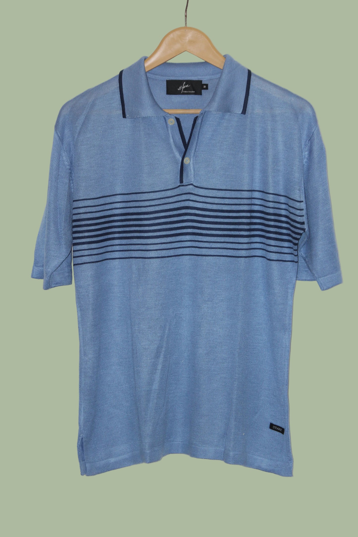 S’fare Blue Striped Cotton Knitted Polo T-Shirt for Men