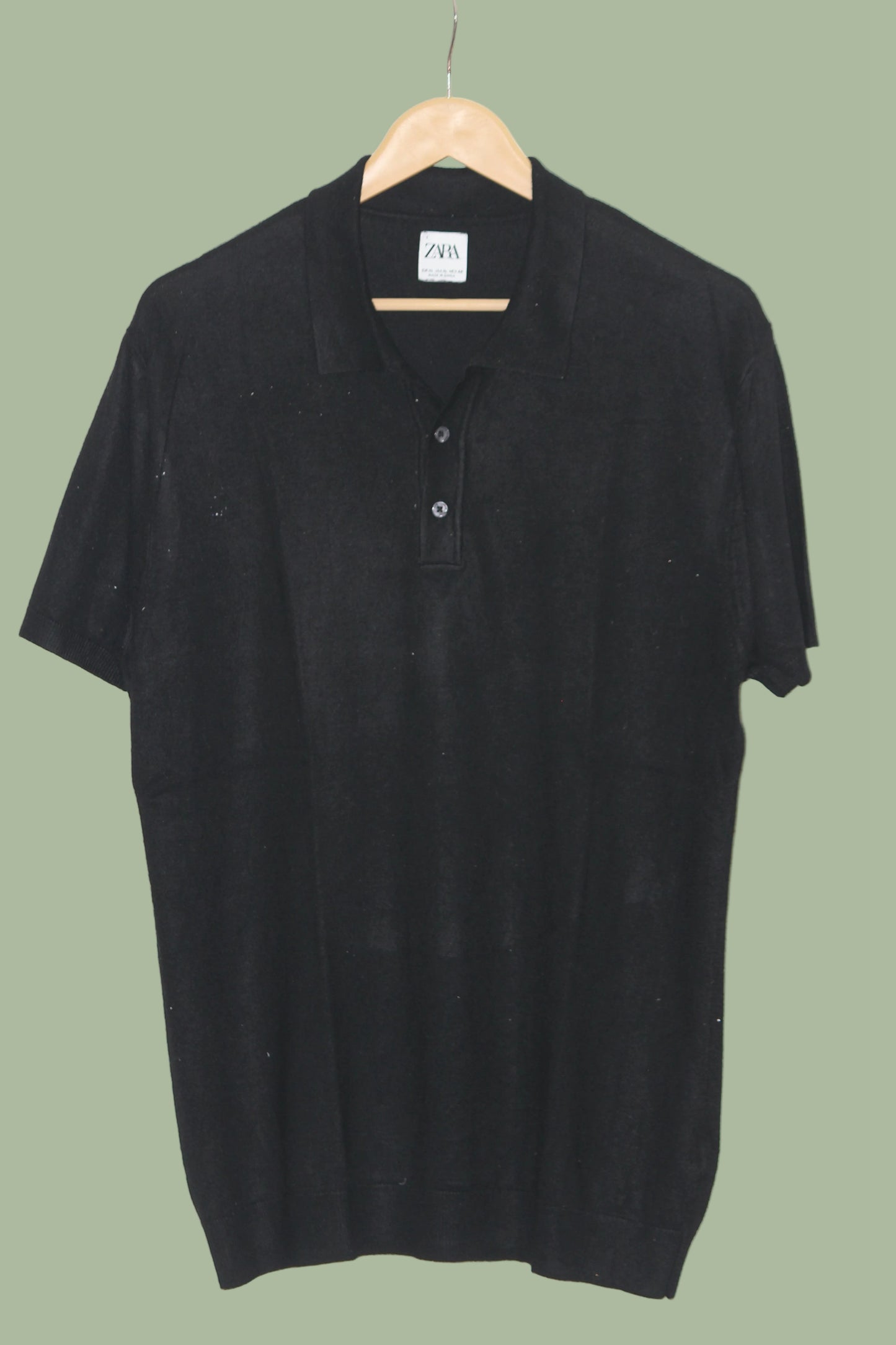 Zara Black Knitted Polo T-Shirt for Men – Half Sleeve