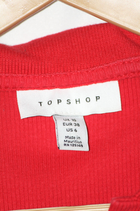 Topshop Red Full Sleeve Button Collar Crop Top – Medium