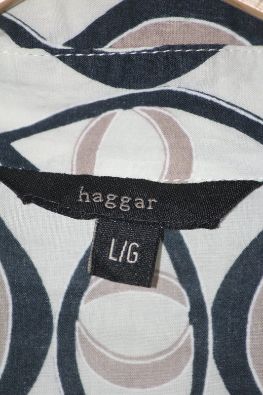 Haggar White with Black & Brown Design Button down shirt