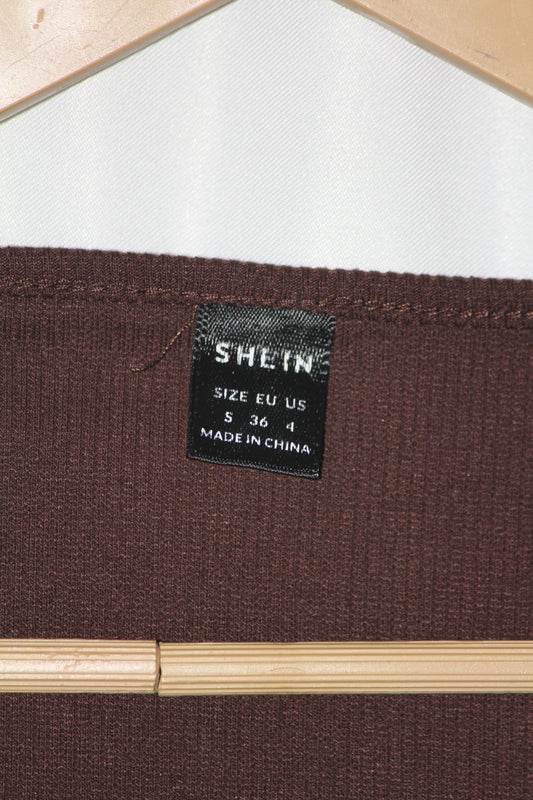 Shein Brown Full Sleeve Crop Top for Women – Small