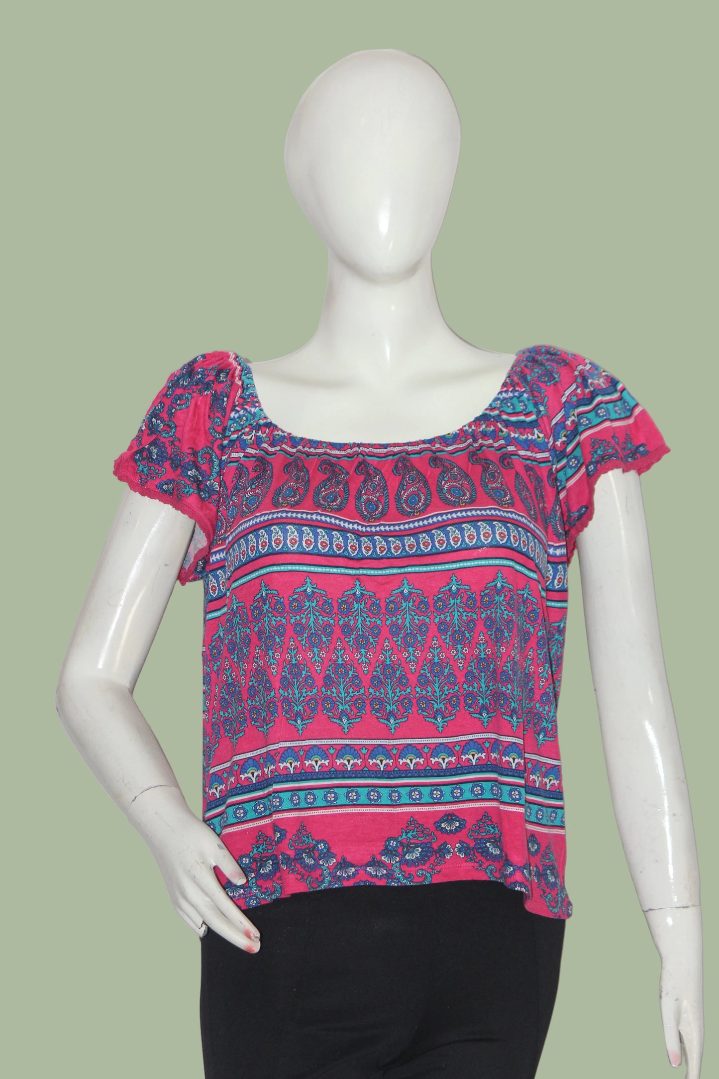 Thriftyfy Pink Floral Crop Top for Women – Large