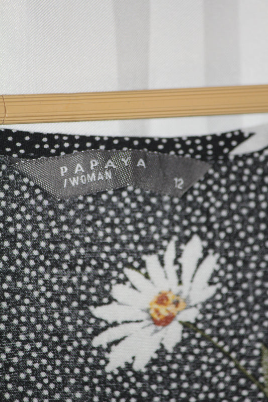 Papaya Black Floral Tank Top – Medium (Trendy & Comfortable)