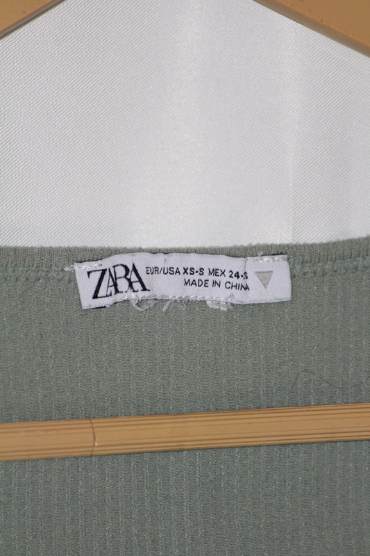 Zara Sea Green Full Sleeve Crop Top for Women – Small
