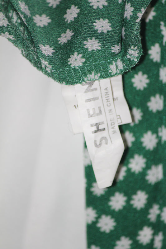 Shein Green Floral Half Sleeve Crop Top for Women – Large