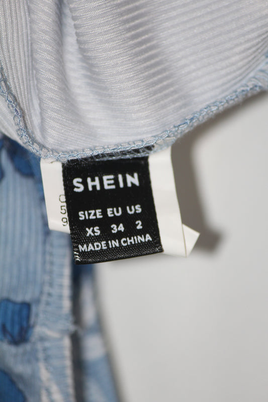 Shein Blue One-Shoulder Floral Crop Top – XS (Trendy Fit)