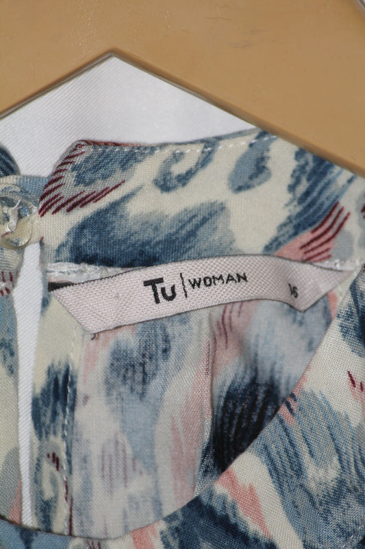 Tu Woman White & Blue Floral Tank Top – Large (Trendy Summer Style)