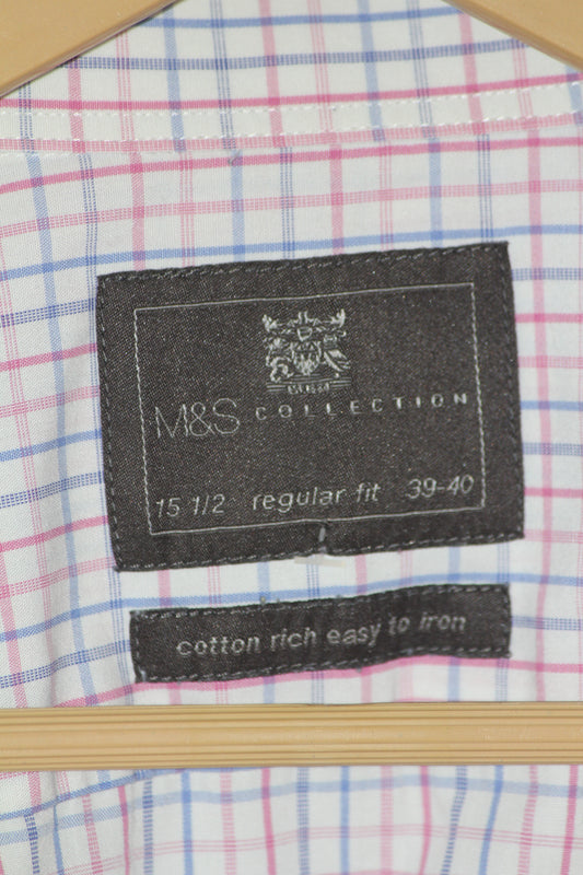 M&S White Check Cotton Blend Shirt – XL (Men)