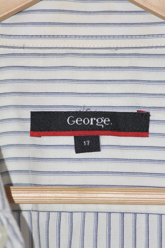 George White Stripe Polyester Shirt – Medium (Men)