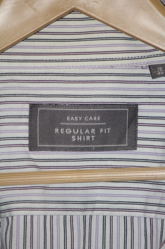 Easy Care White Shirt with Purple Lines – Large (Men)