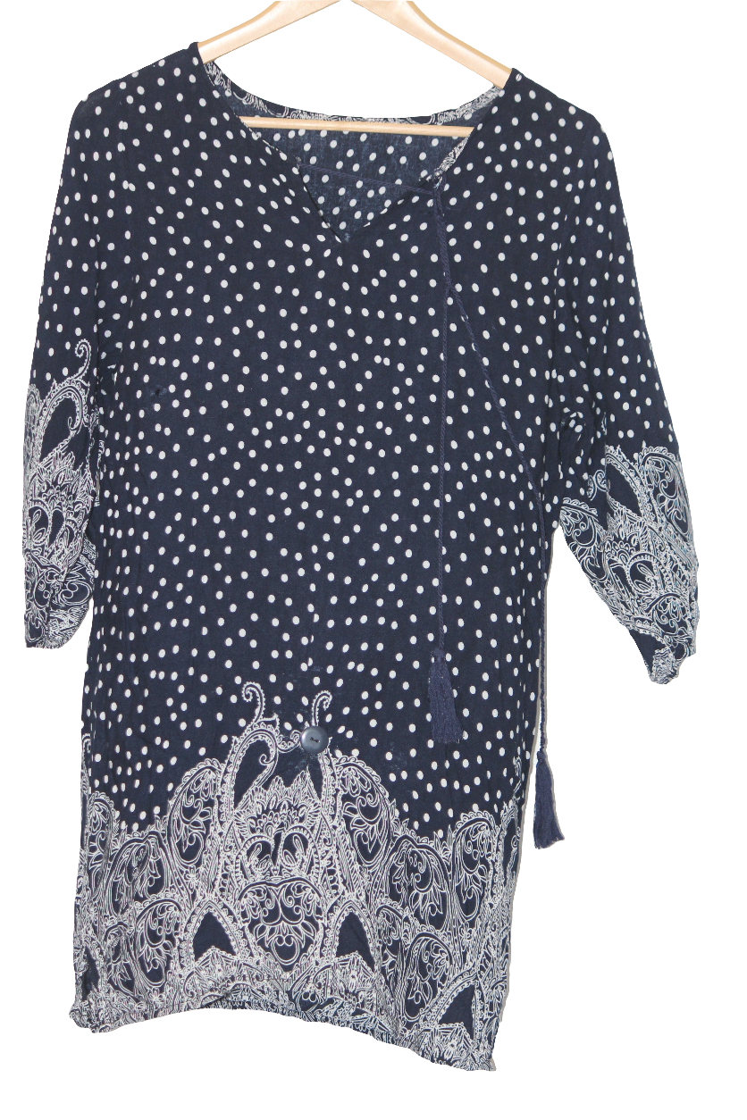 Thriftyfy Navy Blue & White Polka Dot Dress