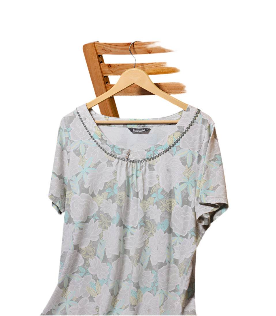 White and Green Half Sleeve Blouse by Bonmarche