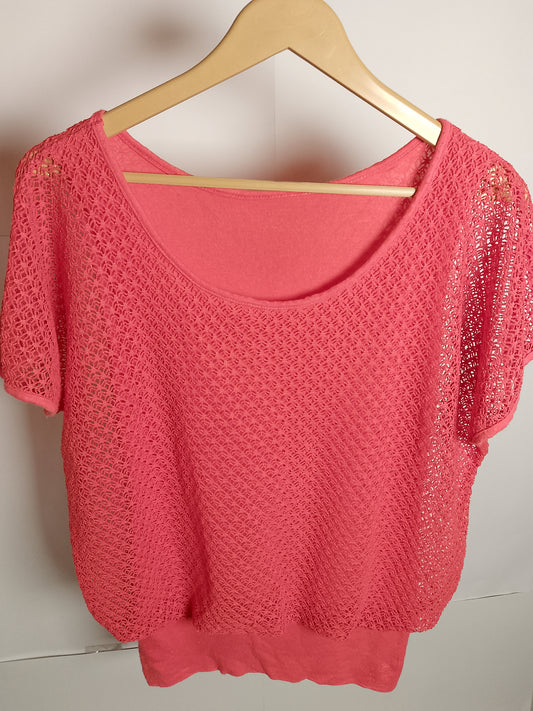 Thriftyfy Pink Lace-Accented Blouse