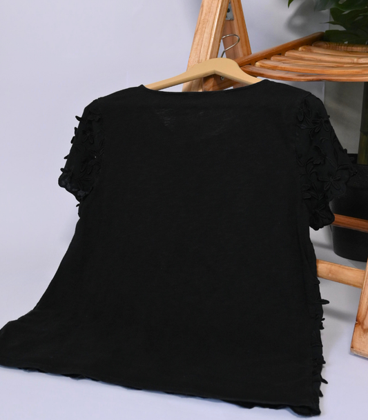 Black T Shirt with Black Knitted Work  by George