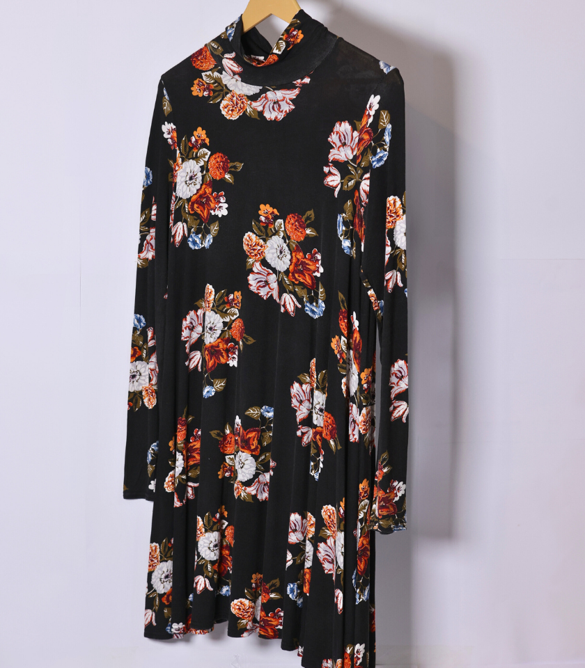 Black Floral Long style dress by Boohoo