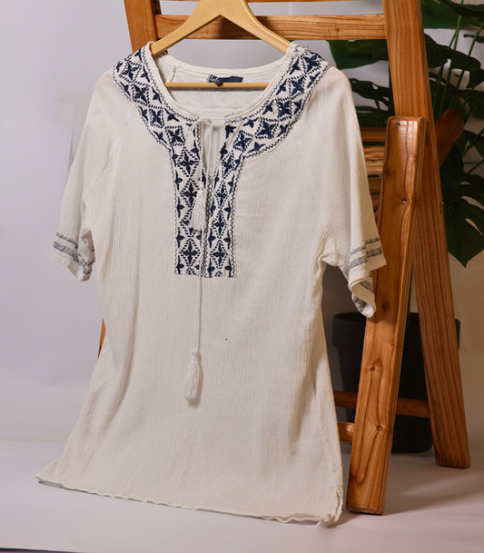 White V Neck Blouse by Isle