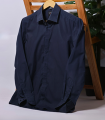 Olymp Level 5 Plain Navy Blue Body Fit Shirt