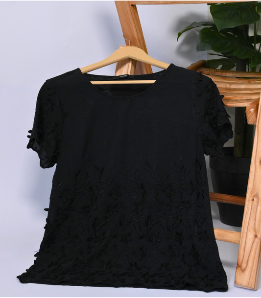 Black T Shirt with Black Knitted Work  by George