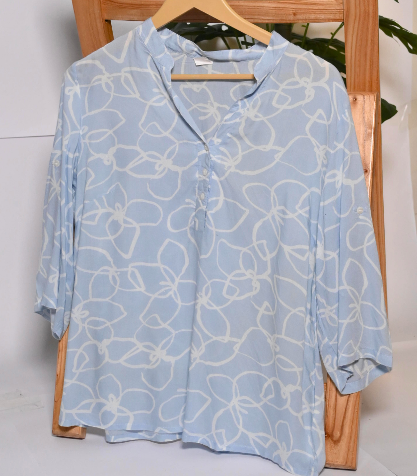 Sea Blue Full Sleeve Blouse by Thriftyfy