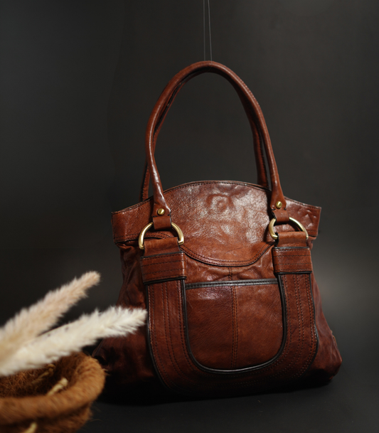 Classic Glossy Brownish Leatherbag By Thriftyfy