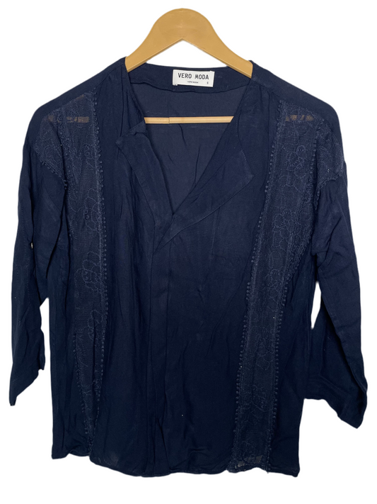 Vero Moda Small Navy Blue Viscose Floral Blouse