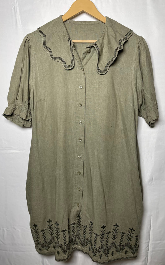 Thriftyfy Medium Green Cotton Button Down Dress