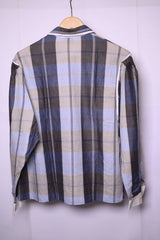 Canda Blue & Grey Checkered Button Down Blouse – Medium