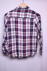 Cosmic Small White and Red Check Button-Down Blouse