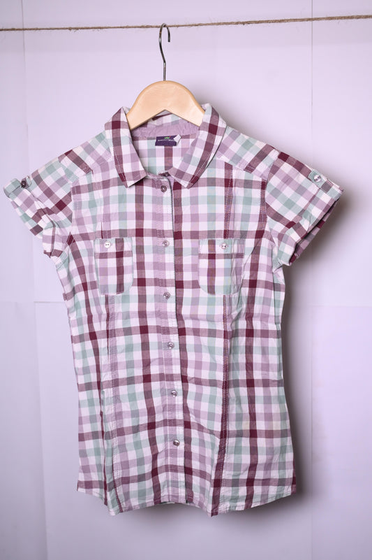 Sergent Major Small White and Red Check Sleeveless Button-Down Blouse