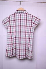 Sergent Major Small White and Red Check Sleeveless Button-Down Blouse